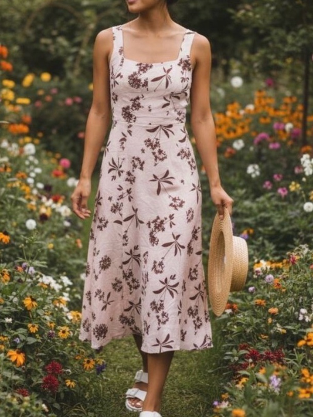 Wayf Light Pink Floral Midi Dress